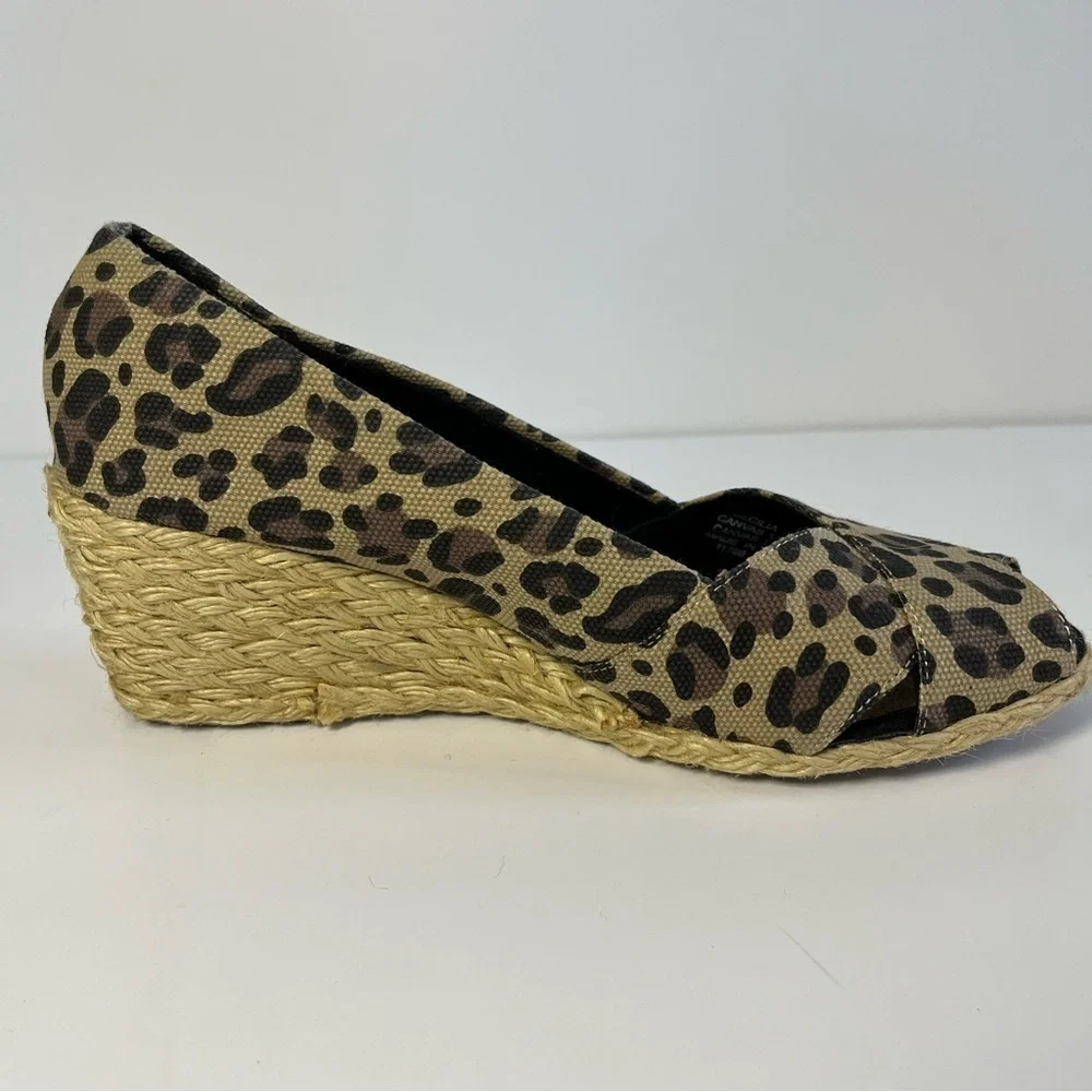 Ralph Lauren Cecilia Espadrille Wedge Sandals Women 8.5 B Cheetah Fabric Slip On